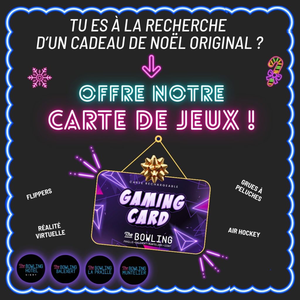 Carte de jeu rechargeable avec des options virtuelles et physiques pour bowling.