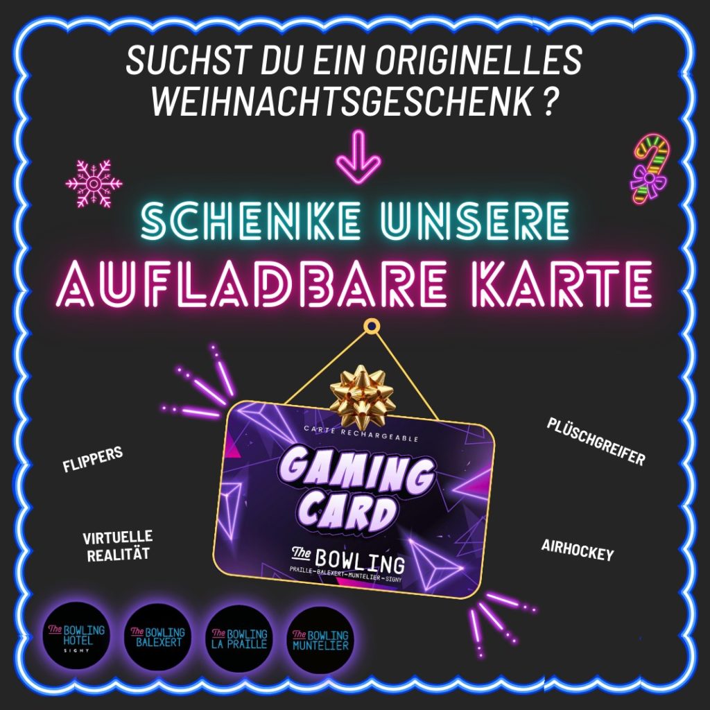 Wiederaufladbare Spielkarte mit virtuellen und physischen Optionen fürs Bowling.